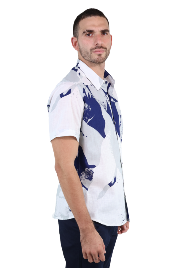 Camisa Slim Fit Manga Corta Look De Lino Estampado Floral Para Caballero